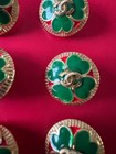 Set Of 6 Gold Chanel Buttons With Green Clover   Red Enamel     20mm