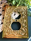Ornate Vintage-style Gold Brass Decorative Duplex Outlet Switch Plate Wall Cover