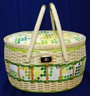 Vtg Groovy Green Oval Wicker Ratan Sewing Craft Basket W  Insert  2554 Mcm Dirtz