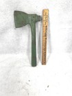 Antique Axe Hatchet Make Do Green Paint 11 In  Long Old Repair 