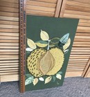 Vintage Green W Peach Pit Leaves Crewel Embroidery Work Framed Fruit 27x17