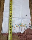 Crinoline Lady Crochet  Vintage Embroidered Pillowcasen Whit A Crocheted Edge 