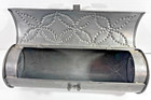 Vintage Primitive Punched Tin Candle Box Floral Design Hinged Door 16 