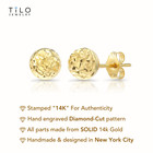 14k Real Solid Yellow Gold Diamond-cut Round Ball Stud Push-back Earrings