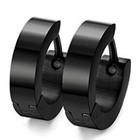 Stainless Steel Mens Black Huggie Hoop Earrings Womens Hinged Snap Earrings