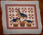Vintage Finished Needlepoint Kiwi Birds Quilt Pattern Folk Art 11 X 14 