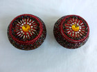 Seed Beads Decorated Tin Box Trinket Jewelry Boxes  Round Unique 2 Lot New