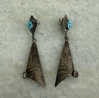 Vintage Sterling Silver Native American Turquoise Dangling Pierced  Earrings 
