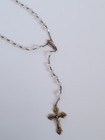 Vintage Rosary Beads Clear Opalescent Religious Catholic Cross Crucifix 