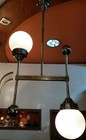 Vintage Art Deco Bauhaus Fixture Ceiling Brass Hanging Light Milk Glass Shade 