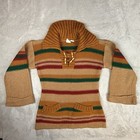 Vtg Montgomery Ward Striped Sweater Womens L Hippie 70s 80s Knit Wooden Buttons