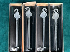 4 Rare Vintage Lalique France Crystal Swan Cocktail Drink Stirrers