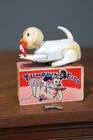 Vintage Wind Up Toy Dog Mechanical W  Key Box Celluloid Head Tin Antique Japan