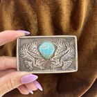Vintage Southwestern Sterling Silver Turquoise Belt Buckle Eagle Motif 57 1g