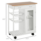 Rolling Kitchen Trolley Cart Bamboo Storage Cabinet Wire Basket Drawer