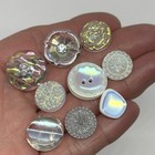 Vintage Glass Button Lot Iridescent Multicolor Czech Yellow Pink Rhinestone