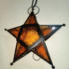 Moravian Star Amber Hanging Light Lamp Lantern Candle Holder Metal Amber Glass