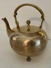 Antique Vtg Heavy Brass Teapot Mcm Design With Lid Patina Brass Handle 8    T X 7   