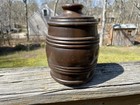 Vintage Early 1900 s Wooden Tobacco Jar Canister Lidded