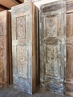 Antique Carved Wooden Door Panel Distressed Blue Floral Barn Door Wall Art 96x27