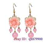 Pink Jade Flower Earrings Luxury Women Natural Jewelry Carved 925 Silver