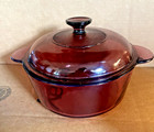 Vtg Corning Cranberry Glass Casserole Set 6-piece Cookware With Lids