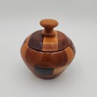 Vintage Handmade Wood Trinket Box With Lid Patchwork Turned Bowl Decor Mcm