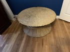 Mcguire Style Mid Century Modern Wheat Sheaf Rattan Bamboo Round Coffee Table