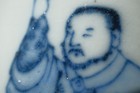 C0073  Blue   White Brush Pot With  xiaohe Pursuing Hanxin   Chongzhen Style