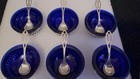 Antique Sterling Silver Salt Cellar W cobalt Blue Glass Insert   Spoon