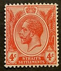 Travelstamps  1919 Straits Settlements Stamps Sg 198 - 4c Kgv Mint Mogh