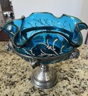 Victorian Bride   s Basket Centerpiece Glass Bowl Figural Silverplate Holder