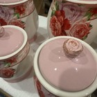 4-piece Cottage Rose Canister Set Pink Floral Roses Kitchen