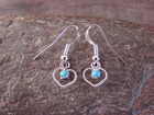 Native American Sterling Silver   Turquoise Heart Dangle Earrings - Pablito