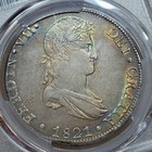 1821 Spanish Colonial 8 Reales Pcgs Au53 Rainbow Toned Lima Peru Lme Rare  k669