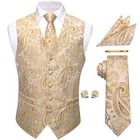 Mens Victorian Vest Tie Set Silk Paisley Suit Vests Large Champagne Paisley
