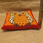 Vintage Needlepoint Handmade Owl Pillow 13    X 13    Red Backing