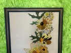Vtg Rare Mcm Floral Crewel Embroidery Large Framed Flowers Sunflowers 19x25 