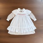 Vintage Pinafore Dress Set 6 7 Floral Long Sleeve White Smocked Ruffle Layered