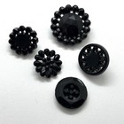 Antique Black Glass Victorian Open Work Pierce Button Lot Rare 2 Piece Sew Thru