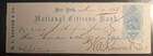 1866 National Citizens Bank Draft   Check Revenue Stamp Antique Financial
