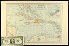 Vintage West Indies Map Caribbean Large Cuba Puerto Rico Jamaica Old Antique