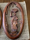 Vtg Mcm Pair Of Polynesian Hand Carved Wall Art Tiki Bar Mid Century Wooden