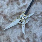 Engraved Angel Wings 6string Split Electric Guitar  White Body With Gold Rim