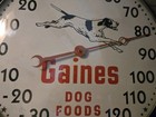 Vintage Gains Dog Food Glass Thermometer Advertising Farm Seed Feed Sign Round