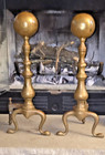 Antique 19th Century - Pair Of Vintage Brass Andirons 23  Tall  No Damage