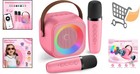 Mini Karaoke Machine Portable Bluetooth Speaker 2 Wireless Mics For Kids Adults
