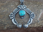 Native American Sterling Silver Turquoise Cast Naja Pendant - K  Billah