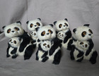 U27900 Lot Of 5 Vintage Very Beautiful Panda Bear With Baby Real Fur Fig G2u