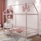 Twin Size Metal Bed House Bed Frame With Fence  For Kids  Teens  Girls  Boys  Pi